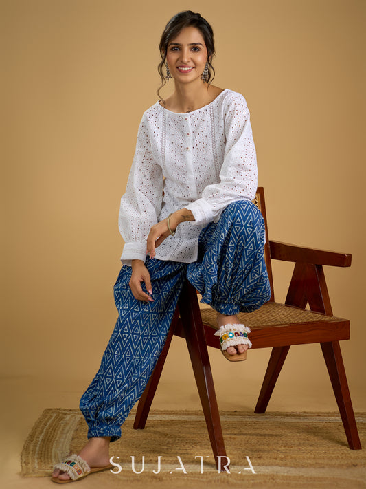 White hakoba cotton top - light ,elegant,and always in style - Indigo pant optional