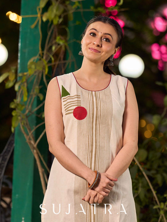 Contemporary Off-white hand block printed kurta with abstract geometric motifs