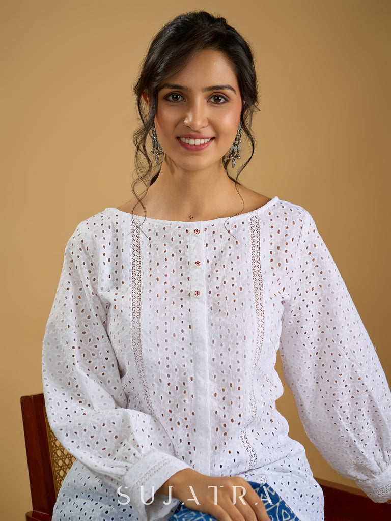 White hakoba cotton top - light ,elegant,and always in style - Indigo pant optional