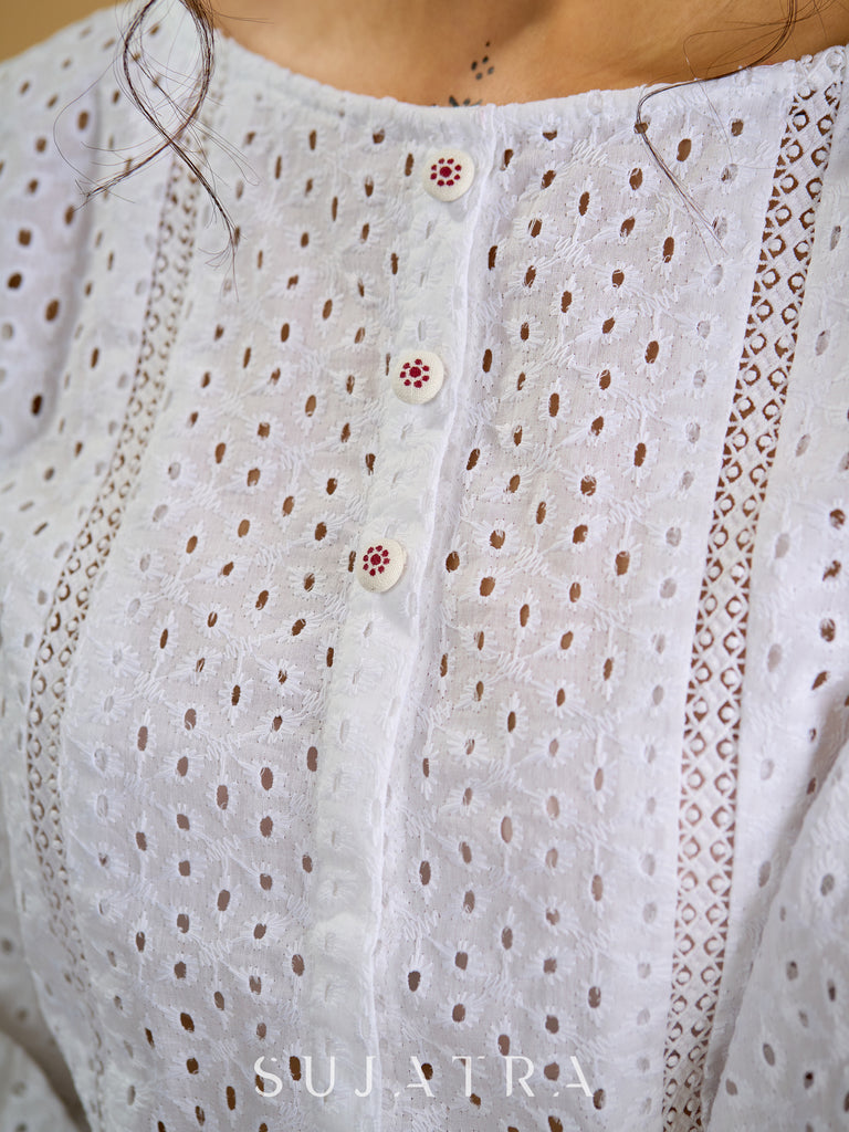 White hakoba cotton top - light ,elegant,and always in style - Indigo pant optional