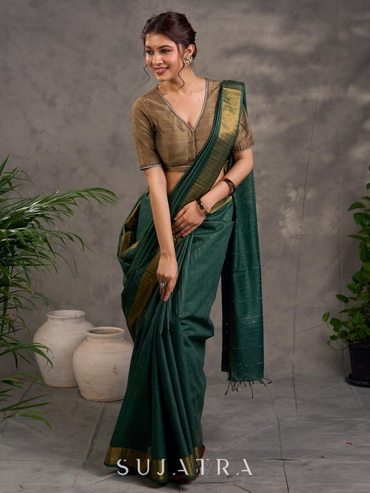 Graceful Chanderi Silk Green Saree with Zari Border