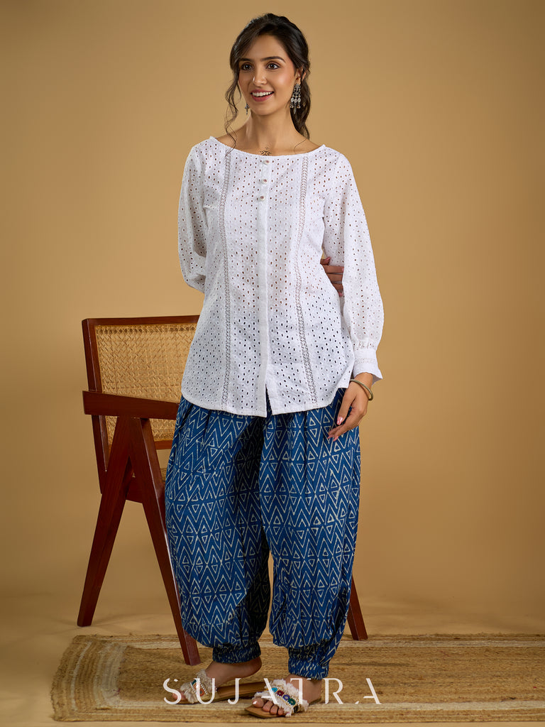 White hakoba cotton top - light ,elegant,and always in style - Indigo pant optional