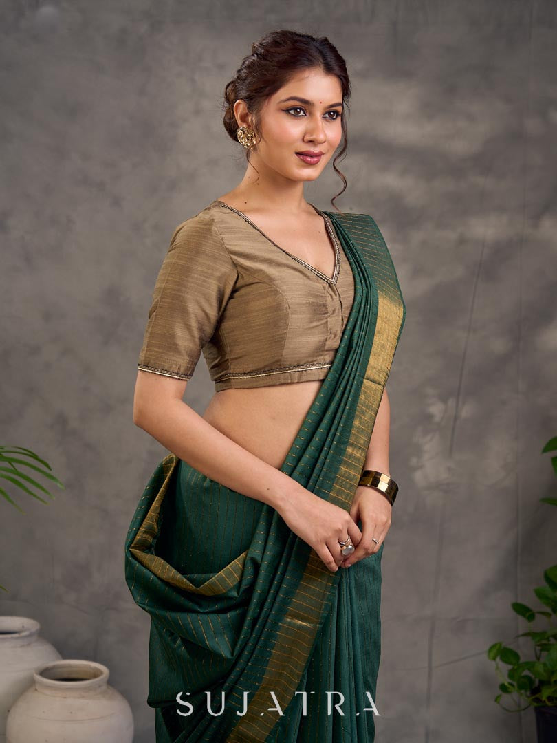 Graceful Chanderi Silk Green Saree with Zari Border