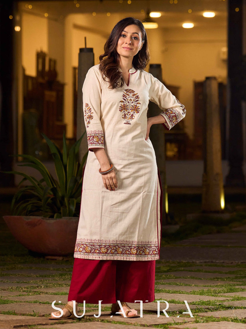 Maroon Cotton Easy Fit Palazzo Pant