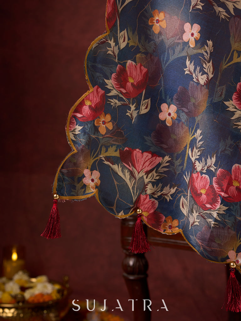 Elegant kurta in soft maroon rayon with handcrafted appliqué detailing pant n dupatta optional