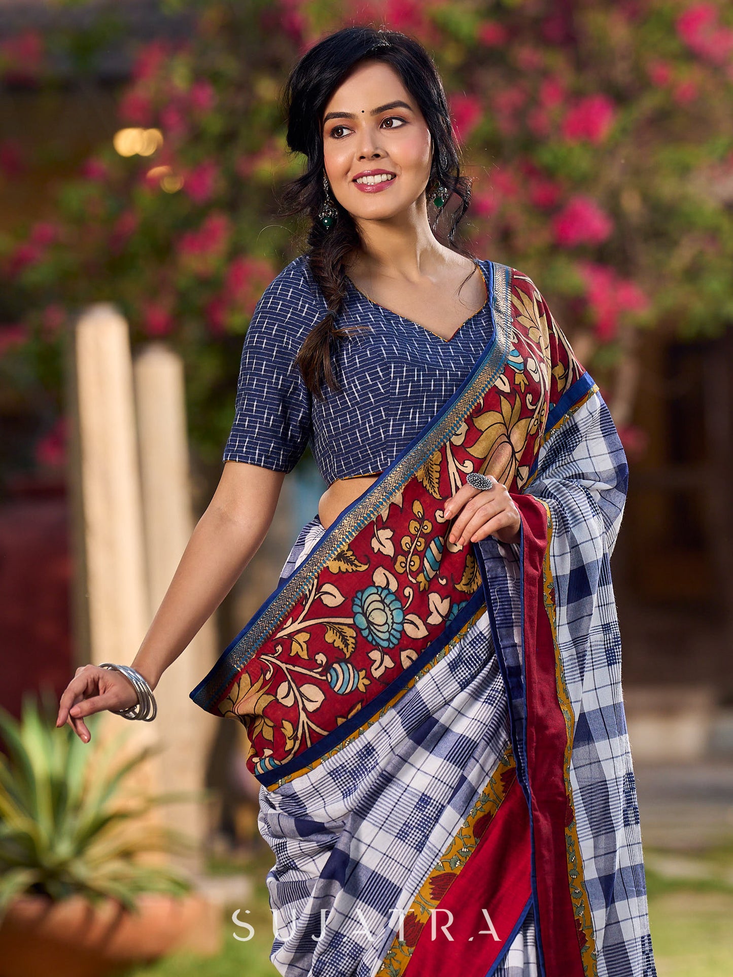 Timeless Ikat Navy Blue Cotton Blouse