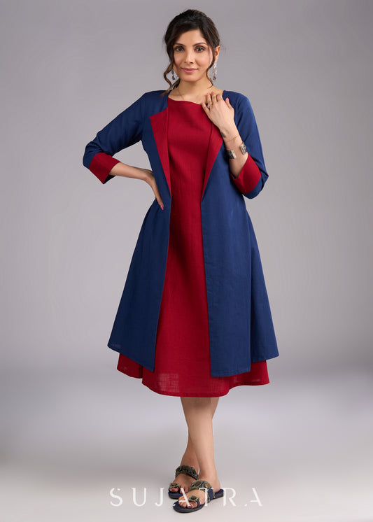 Azure Elegance Long Cotton Blazer Jacket - Dress optional