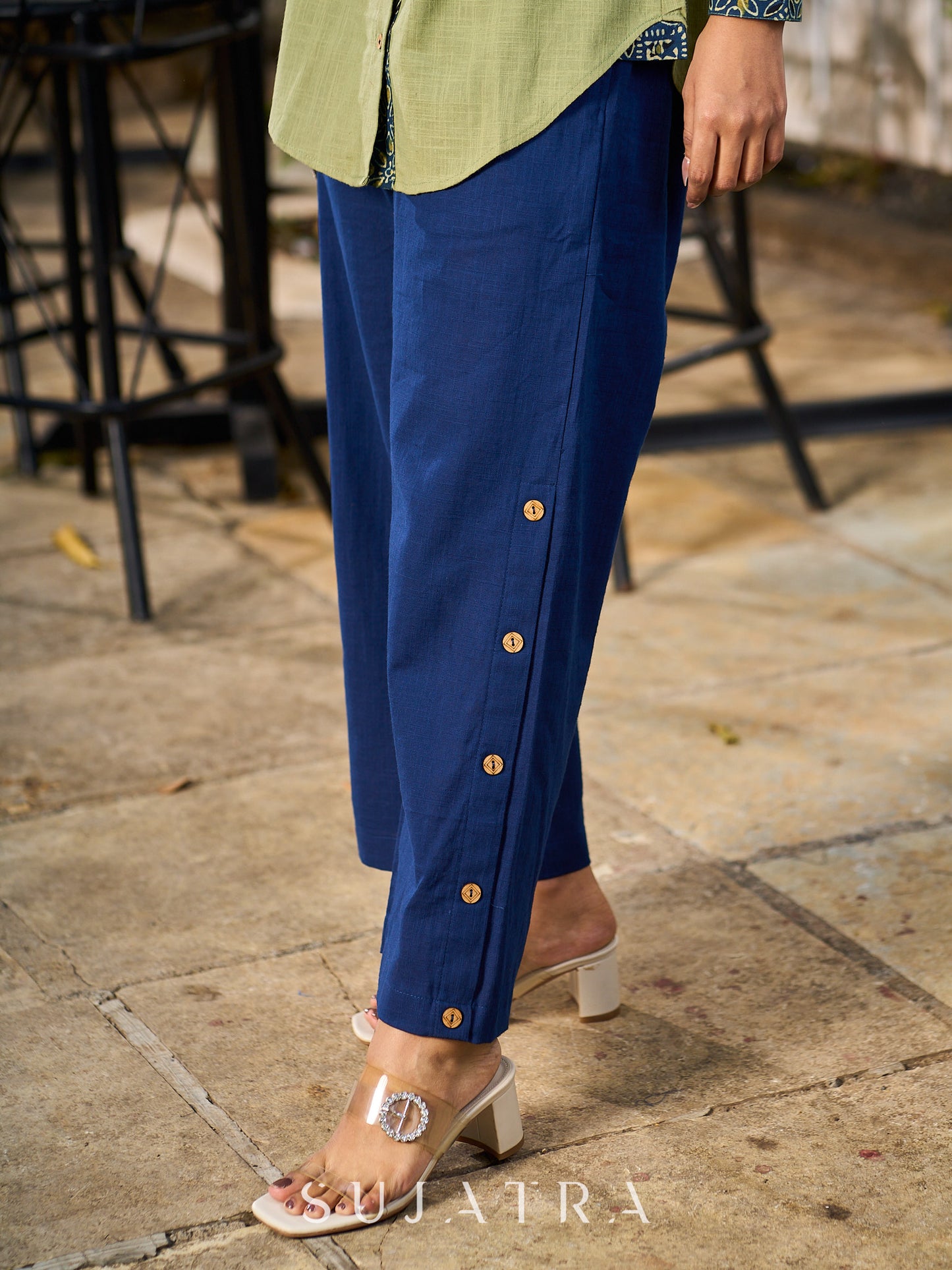 Navy Blue Cotton Wide Leg Culottes
