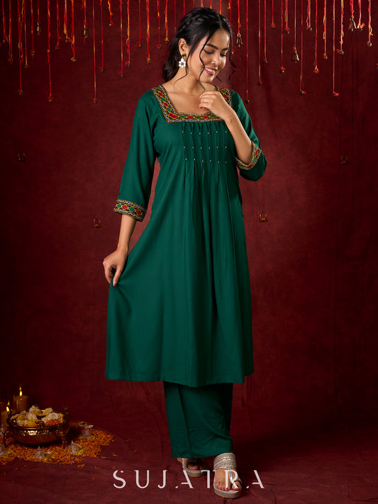 Elegant rayon kurta featuring tucks, square neck, and sparkling mirror detailing - Pant optional