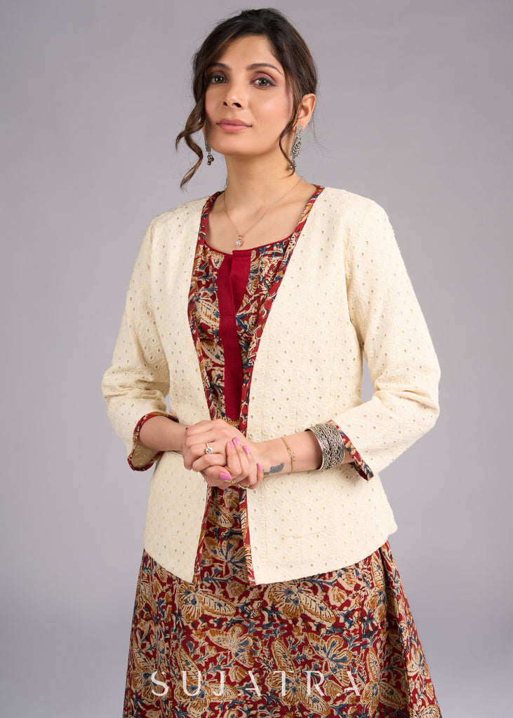 Ivory Elegance Hakoba Jacket with Kalamkari Accents