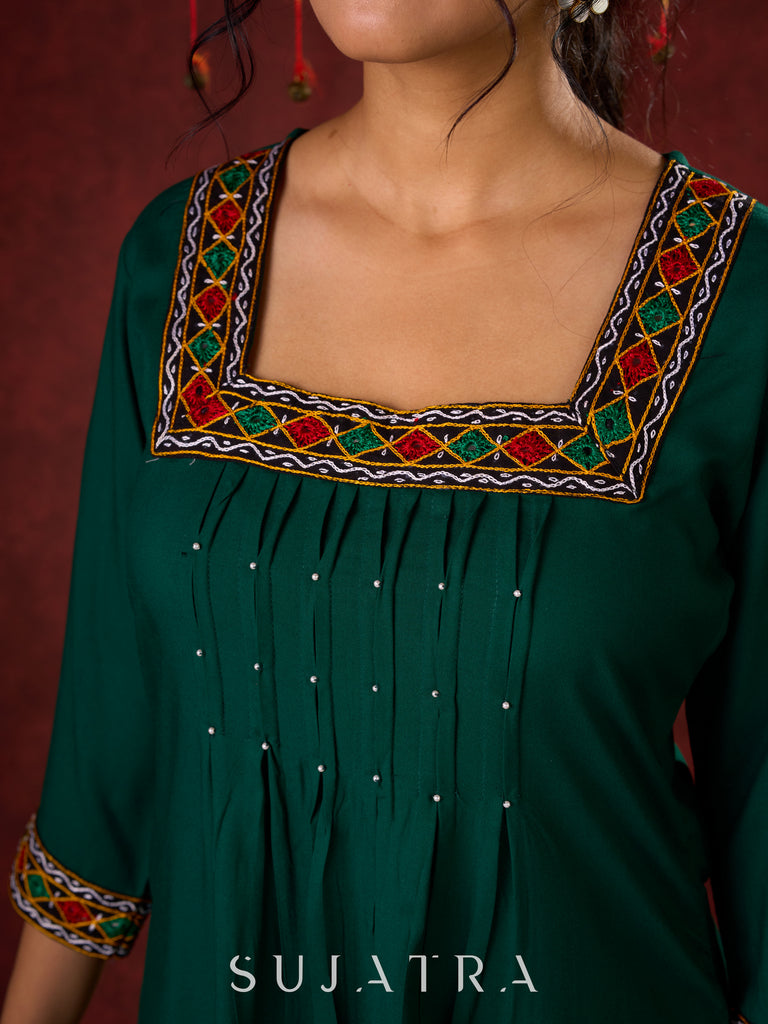 Elegant rayon kurta featuring tucks, square neck, and sparkling mirror detailing - Pant optional