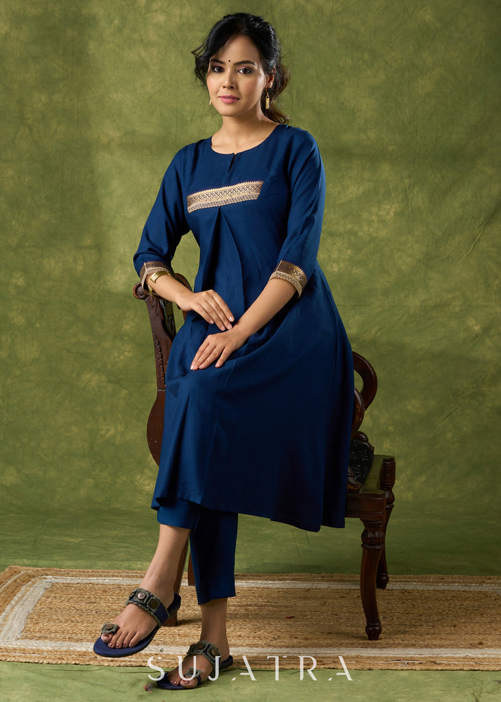 Flowy Navy Blue Rayon Kurta - Pant Optional