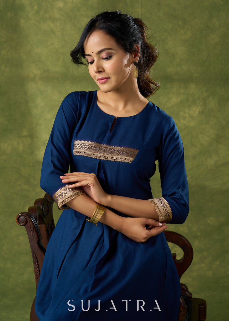 Flowy Navy Blue Rayon Kurta - Pant Optional
