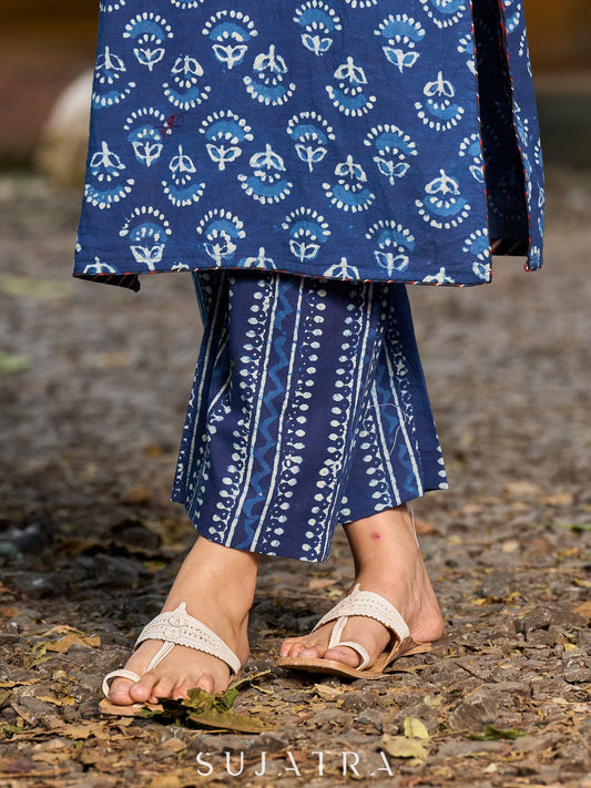 Beautiful Indigo Striped Straight Fit pants with Classic Indigo print