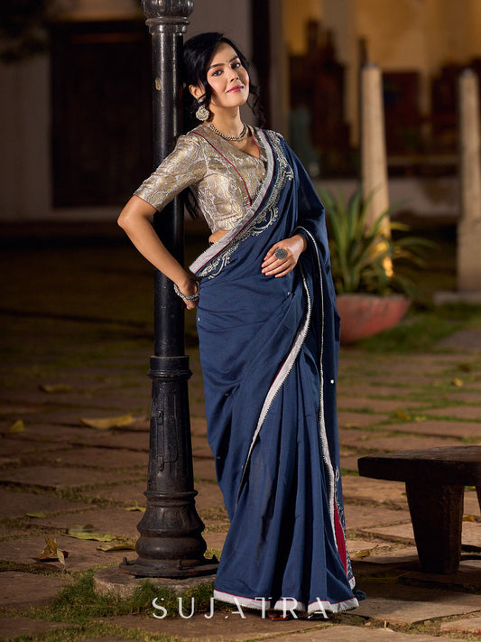 Timeless Grey Saree with Handcrafted Elegance