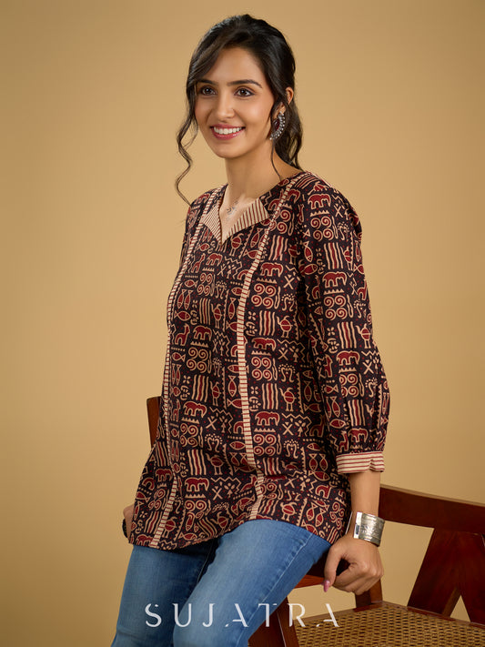 Classic black cotton ajrakh combination top