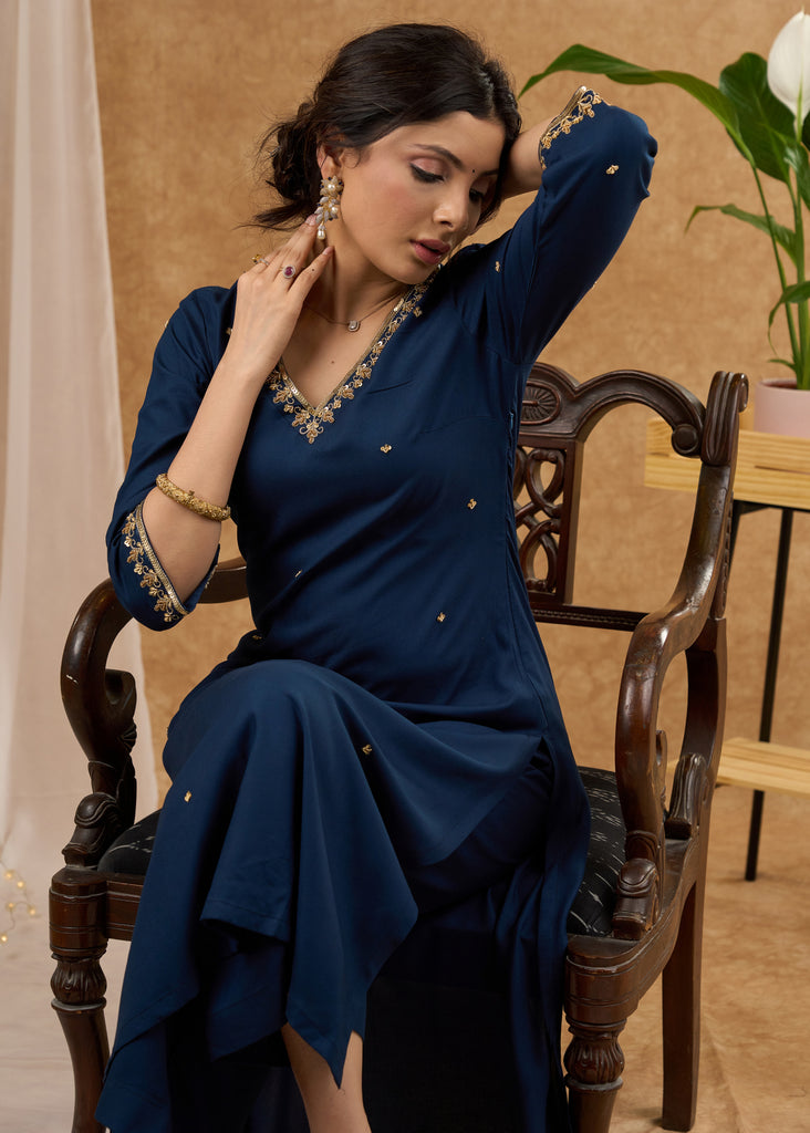 Elegant hand embroidered rayon kurta pant Optional