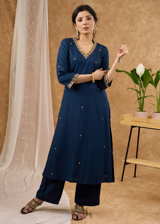 Elegant hand embroidered rayon kurta pant Optional