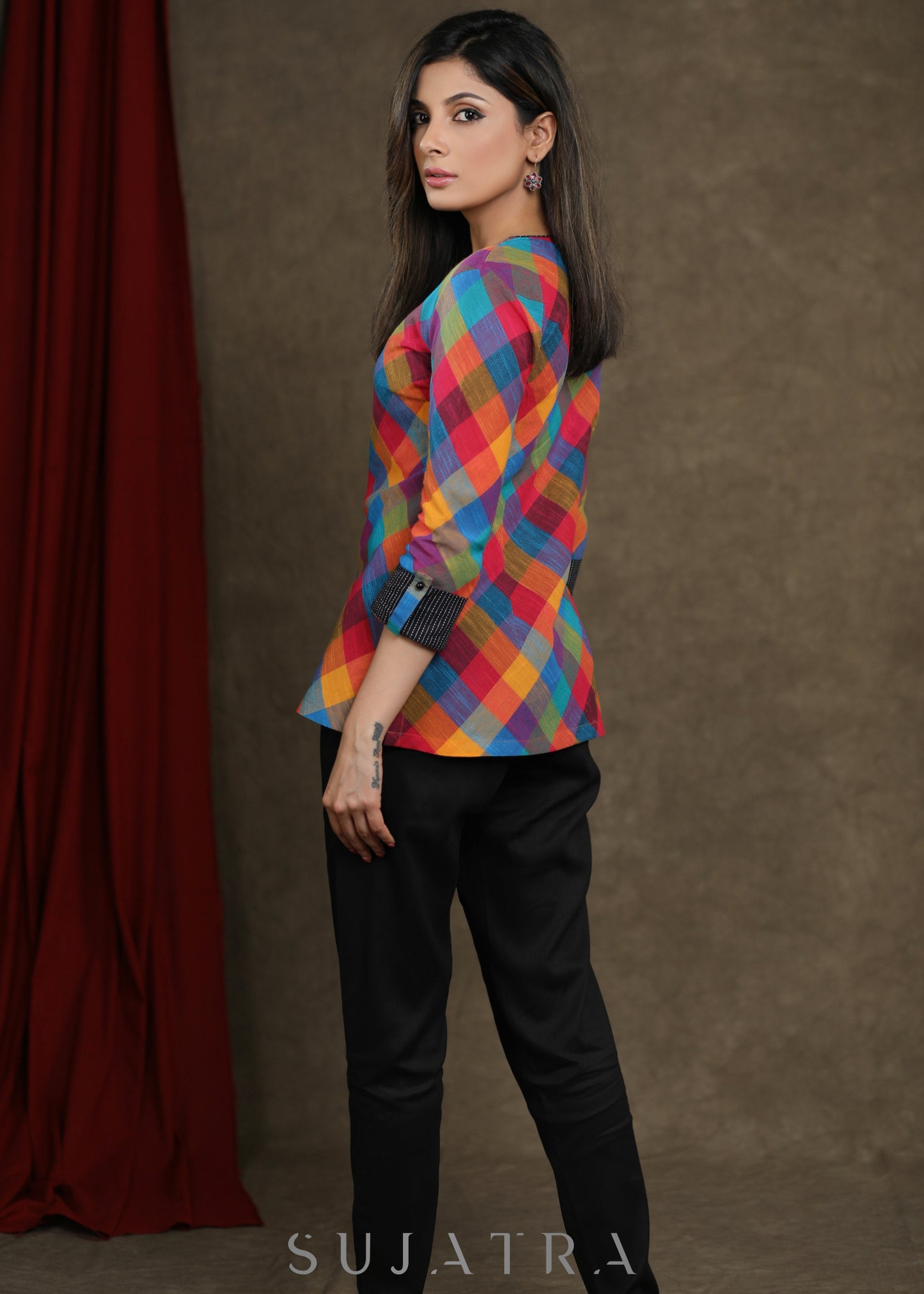 Smart Cotton Checks Multicolour Casual Top