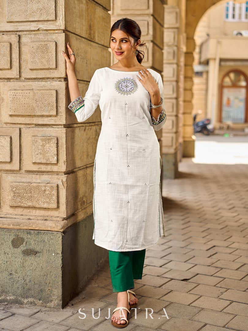Bottle Green Cotton Silk Tailored Pencil Pant