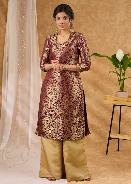 Garnett brocade straight kurta Tissue palazzo optional