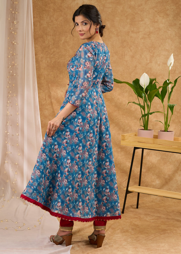 Elegant and smart printed chanderi flared kurta Pant optional