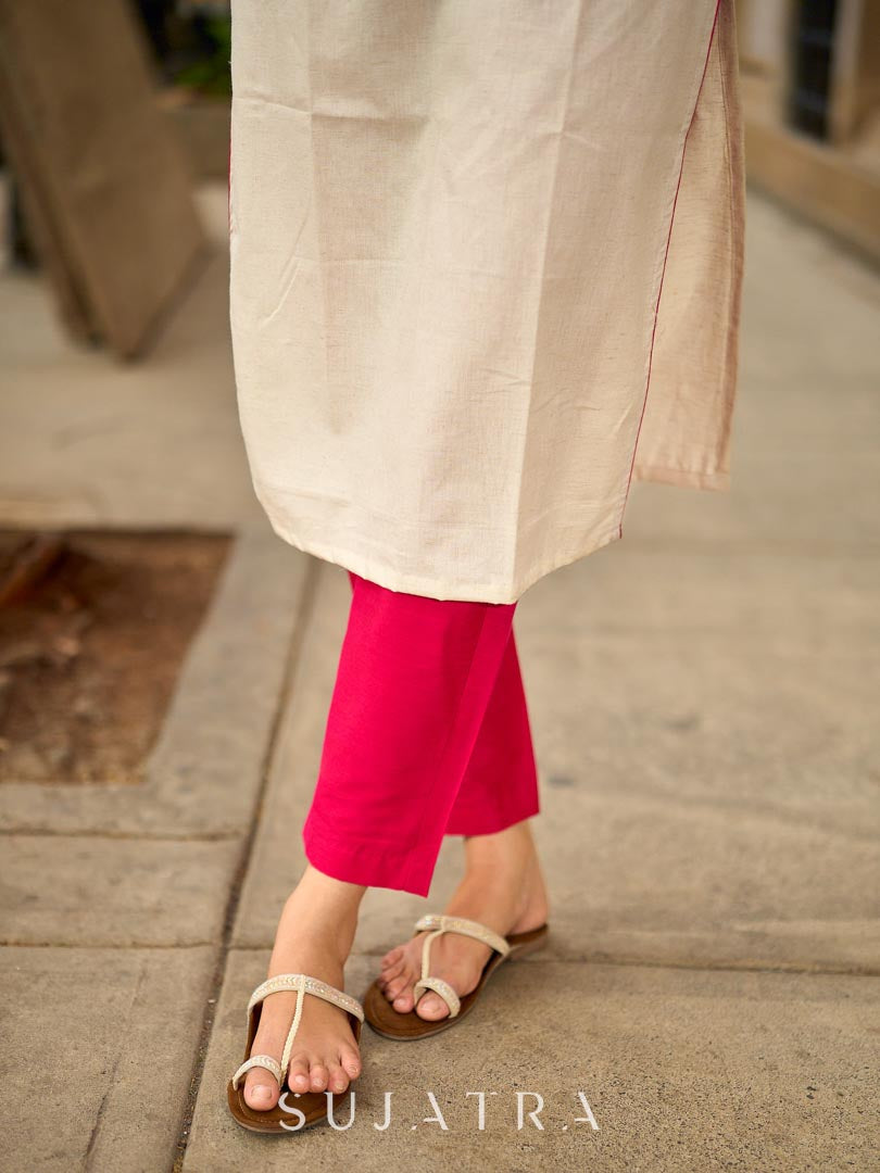 Pink Cotton Silk Minimal Pencil Pant