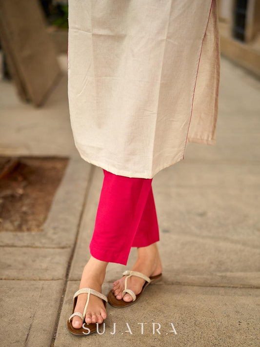 Pink Cotton Silk Minimal Pencil Pant