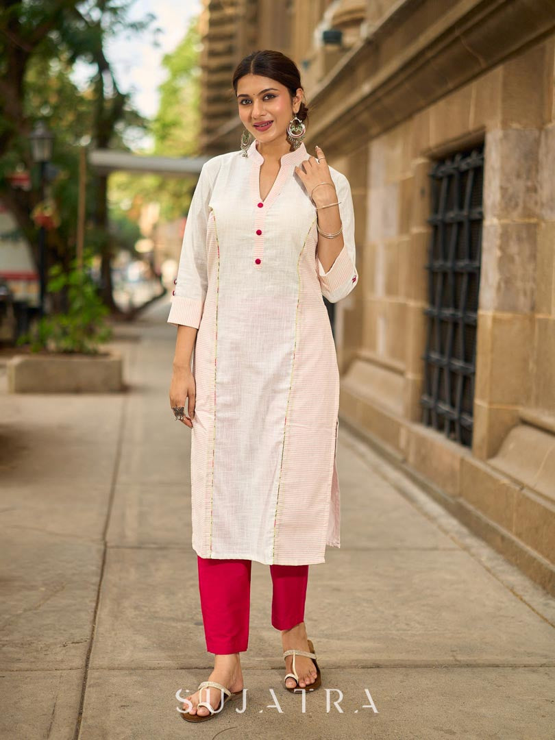 Pink Cotton Silk Smart Pencil Pant