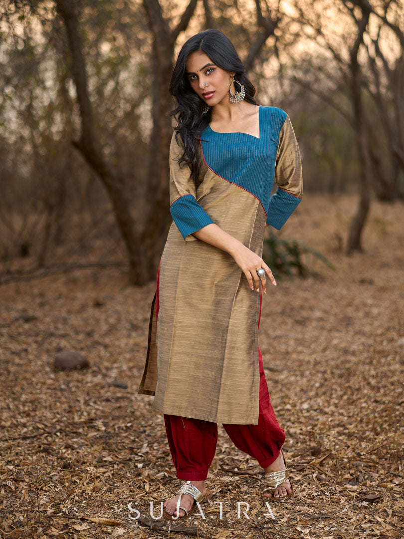 Maroon Comfortable Fit Cotton Pants with Elegant Pleated Silhouette