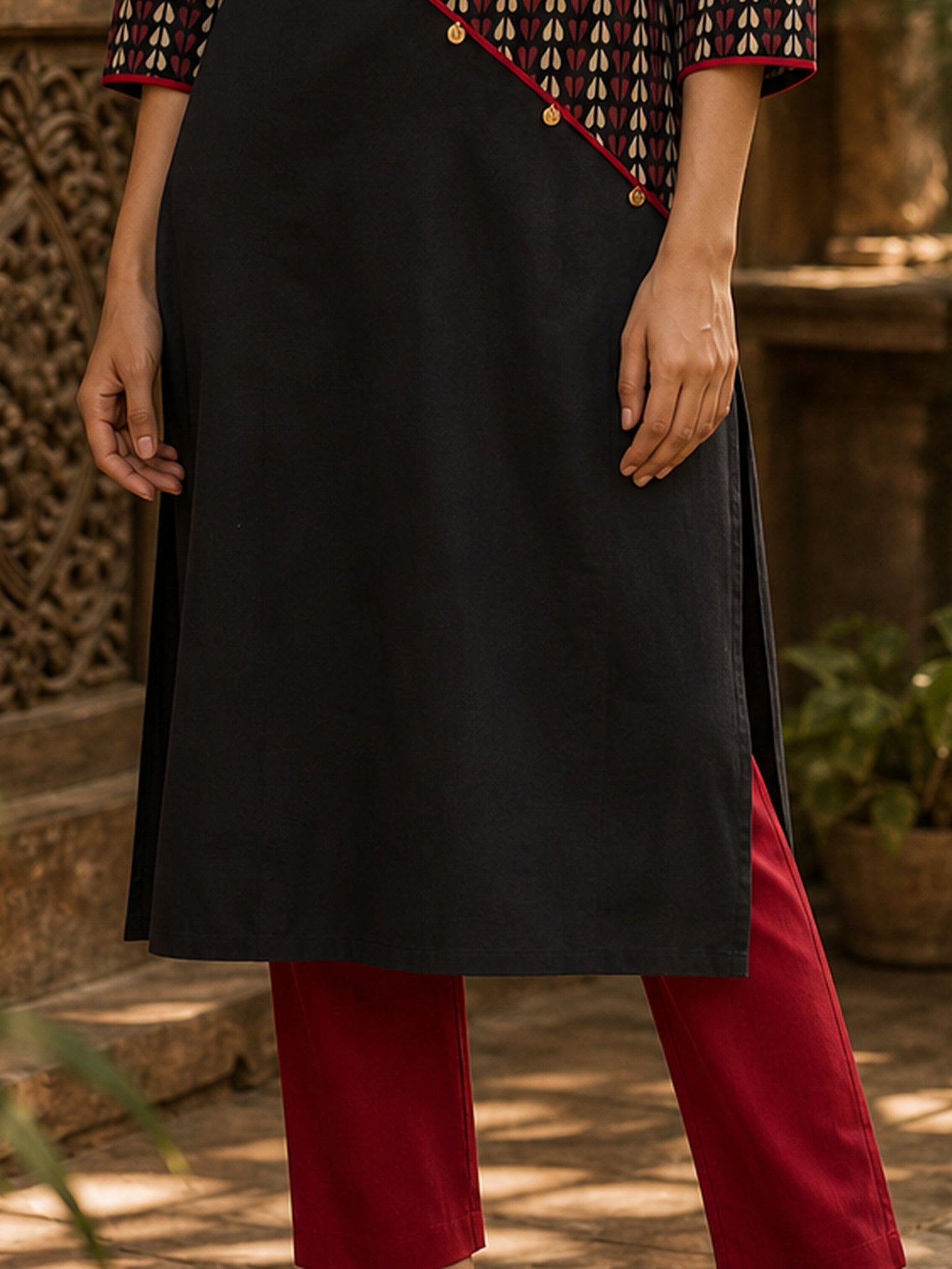 Refined Maroon Cotton Relaxed Straight Pants