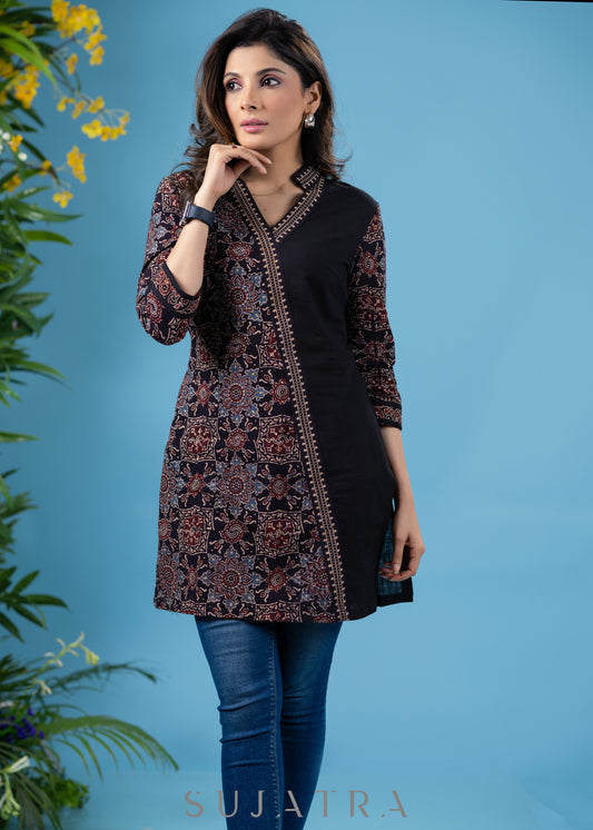 Elegant black cotton ajrakh combination tunic