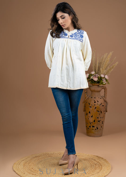 Off white Rayon Embroidered Top