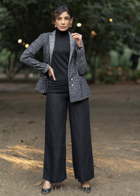 Exclusive black cotton ikat formal blazer