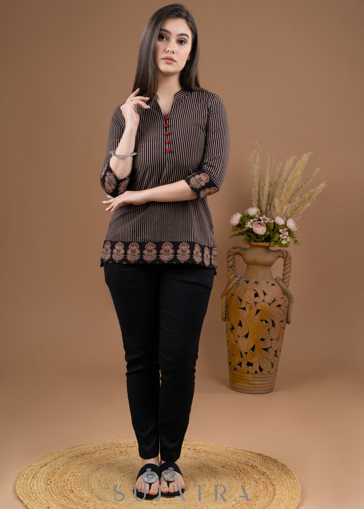 Black cotton Ajrakh combination top