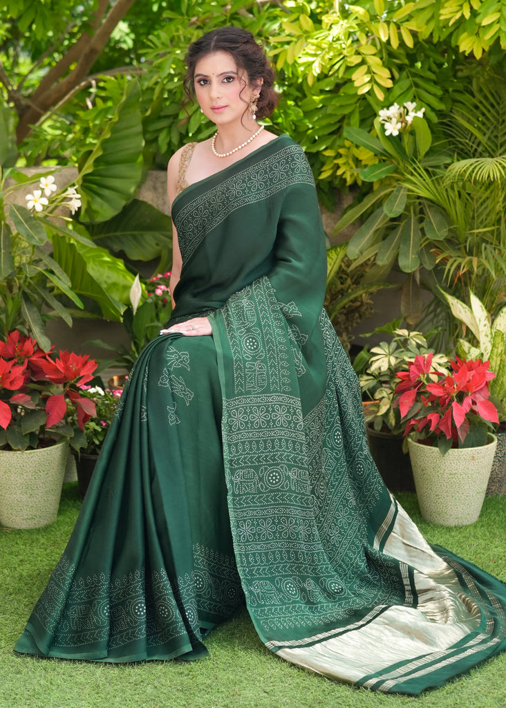 Elegant Green Modal Silk Saree with Tissue Pallu