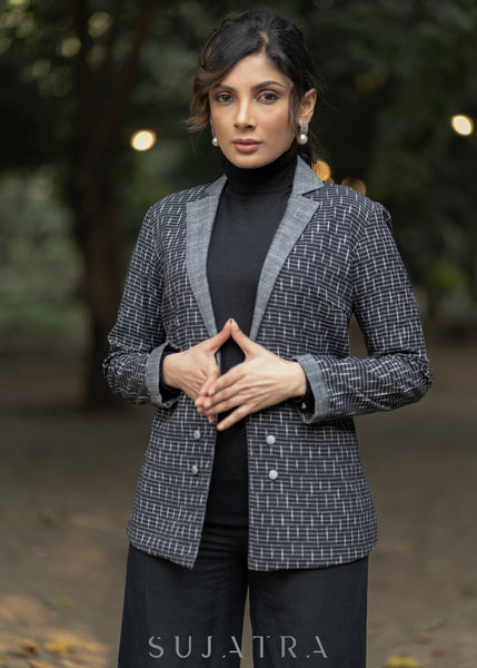 Exclusive black cotton ikat formal blazer
