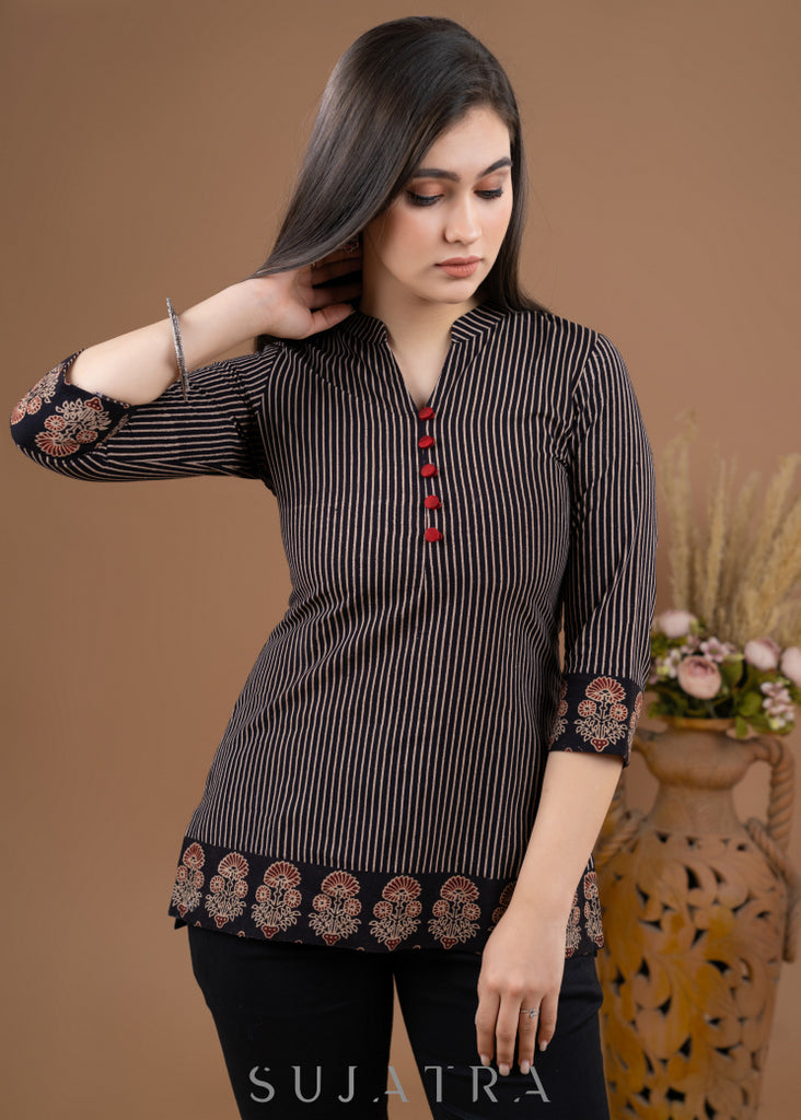 Black cotton Ajrakh combination top