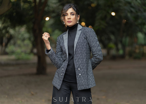 Ikat Black Cotton Blazer