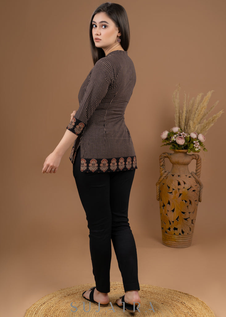 Black cotton Ajrakh combination top