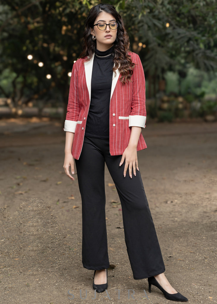 Standout Red striped cotton formal blazer with optional pant