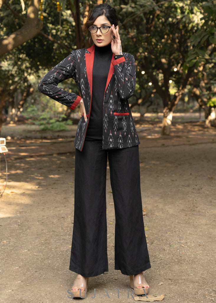 Exclusive black & red cotton ikat formal blazer