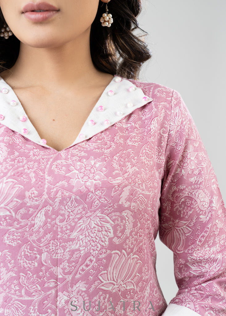 Smart Pink Printed Flowy Rayon Kurta - Pant Optional