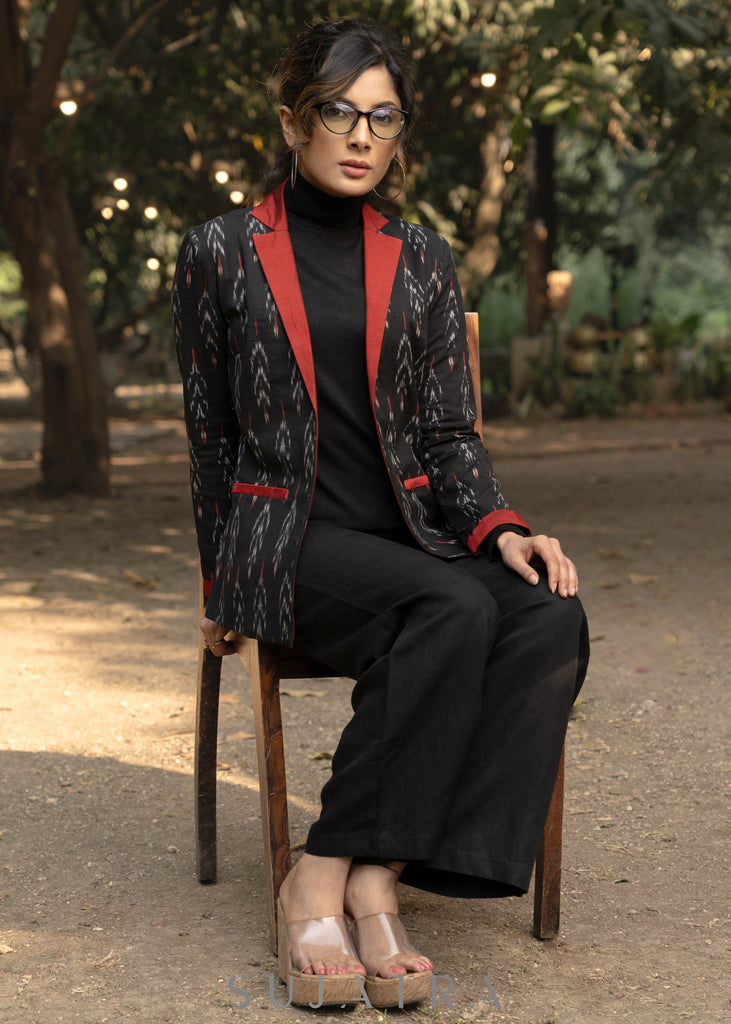 Exclusive black & red cotton ikat formal blazer