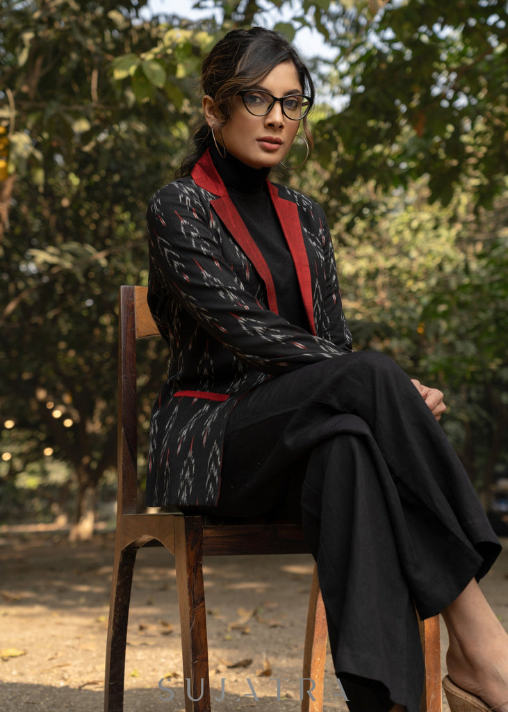 Exclusive black & red cotton ikat formal blazer