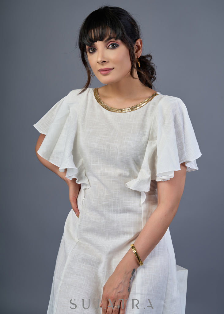 Elegant Hand Embroidered White Cotton Dress