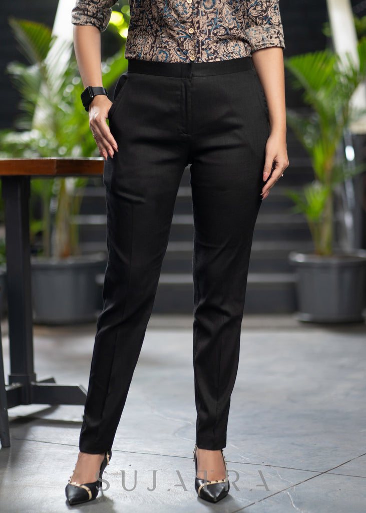 Smart Black Stretchable Narrow Fit Trouser Shirt Optional