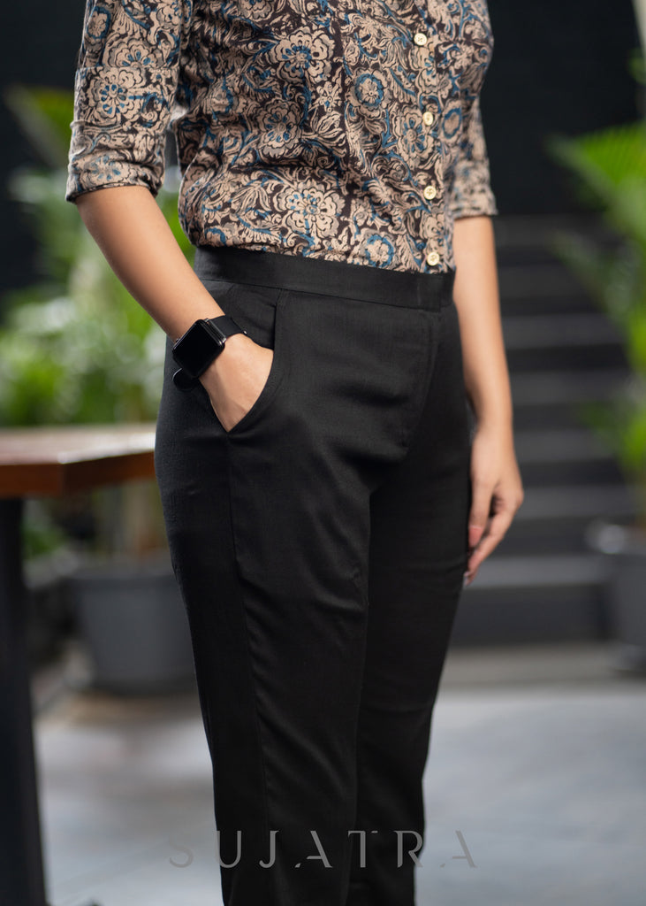 Smart Black Stretchable Narrow Fit Trouser Shirt Optional