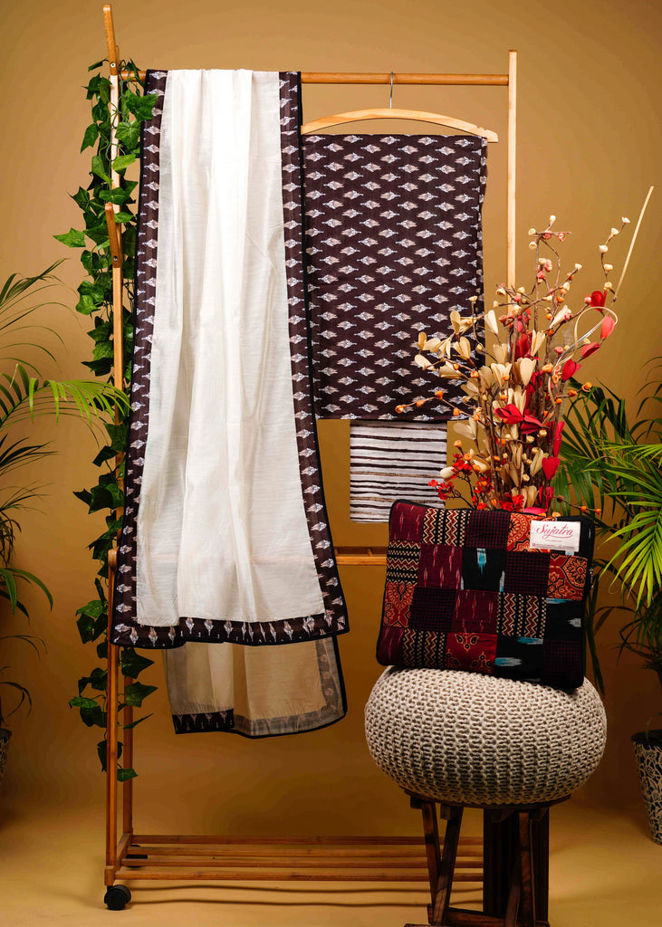 Elegant Cotton Coffee Brown Printed Suit Set with Chanderi Dupatta