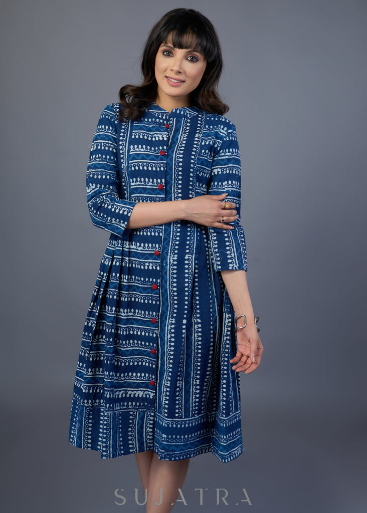 Smart Striped Cotton Indigo Dress